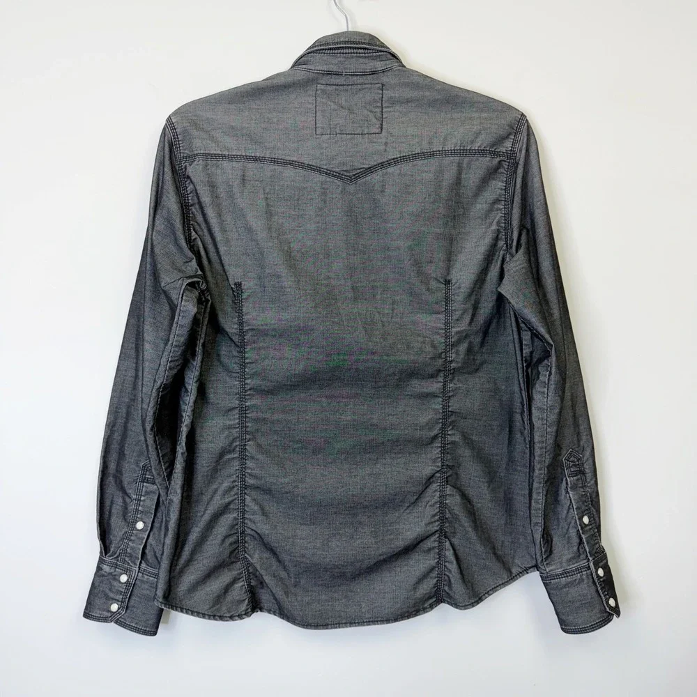 True Religion Rocky Western Pearl Snap Shirt Men's XXL Black Gray Slim Fit